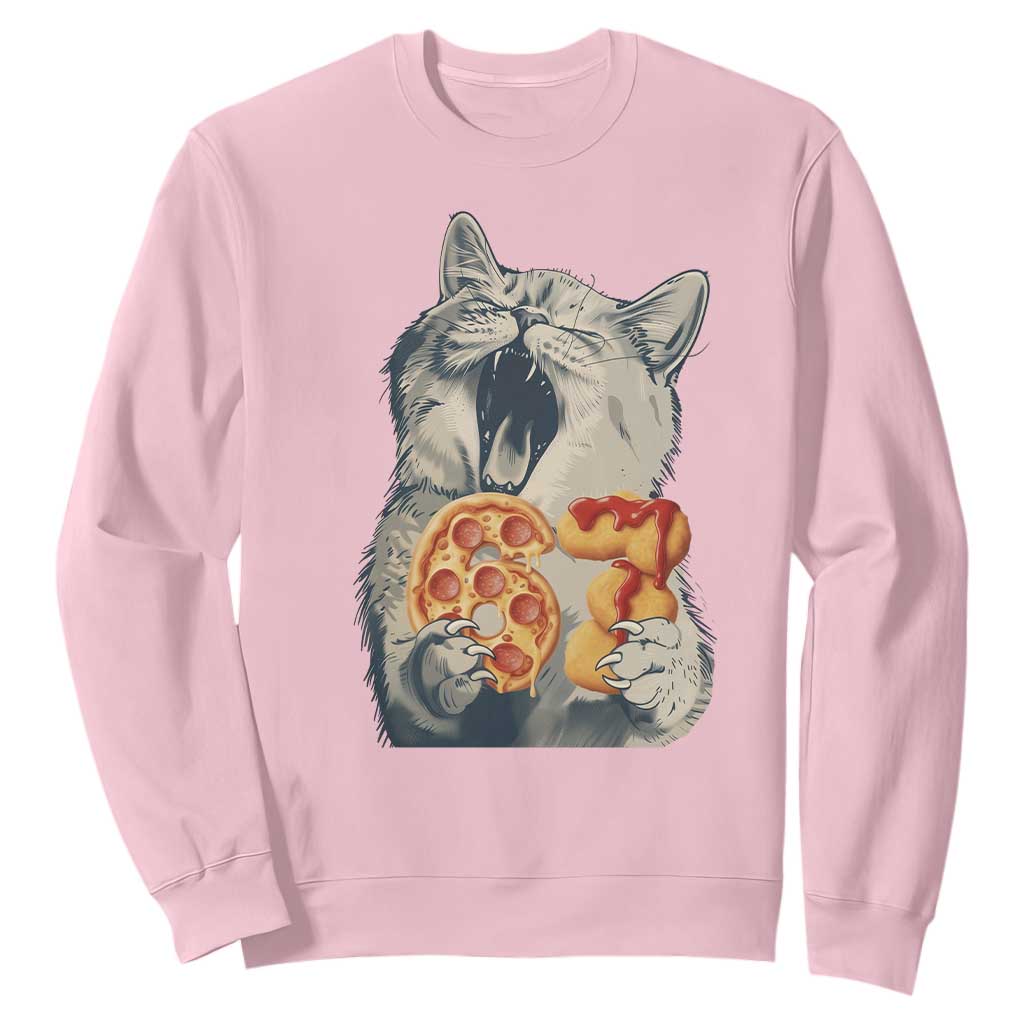 Six Seven Meme Cat 67 Pizza Nugget Sweatshirt Funny Gen Alpha 67 Trend Gift TS12 Light Pink Print Your Wear