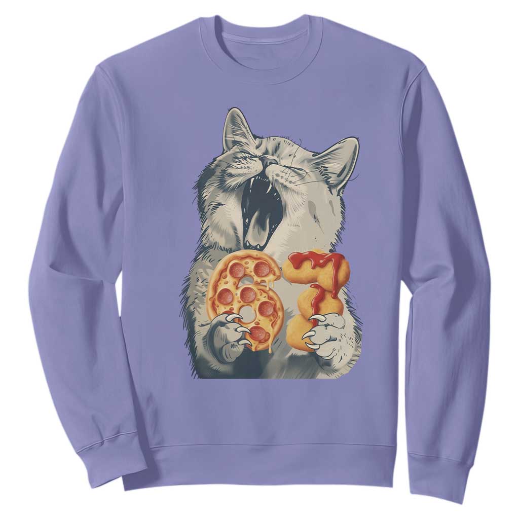 Six Seven Meme Cat 67 Pizza Nugget Sweatshirt Funny Gen Alpha 67 Trend Gift TS12 Violet Print Your Wear