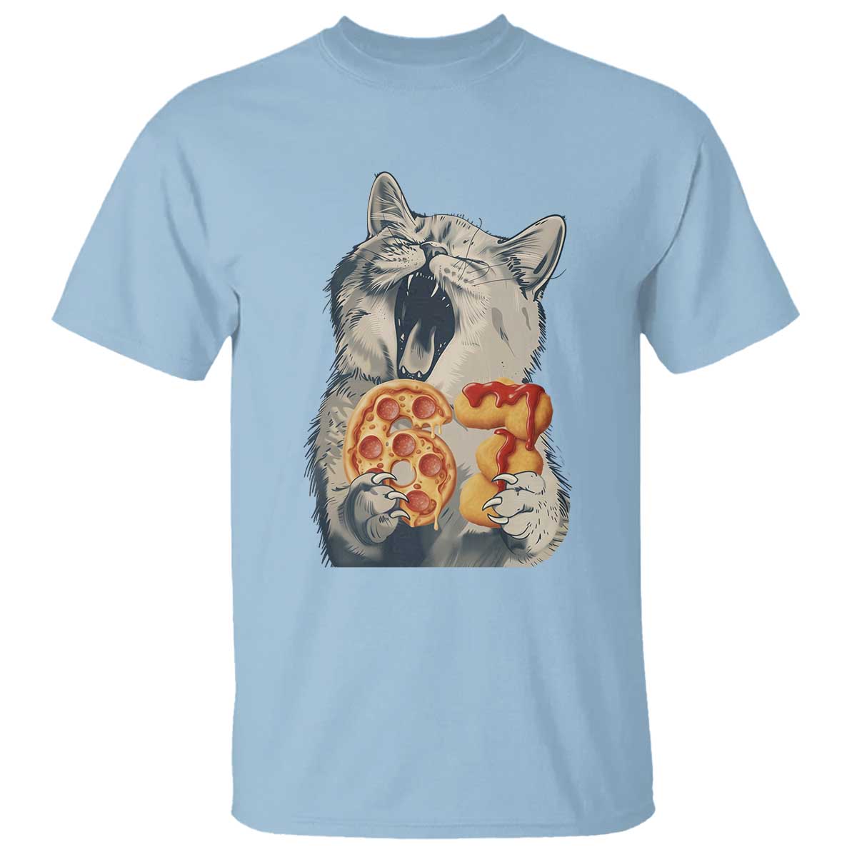 Six Seven Meme Cat 67 Pizza Nugget T Shirt Funny Gen Alpha 67 Trend Gift TS12 Light Blue Print Your Wear