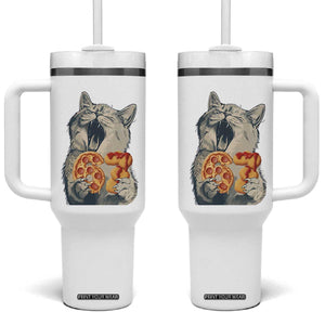 Six Seven Meme Cat 67 Pizza Nugget Tumbler With Handle Funny Gen Alpha 67 Trend Gift TS12 One Size: 40 oz White Print Your Wear