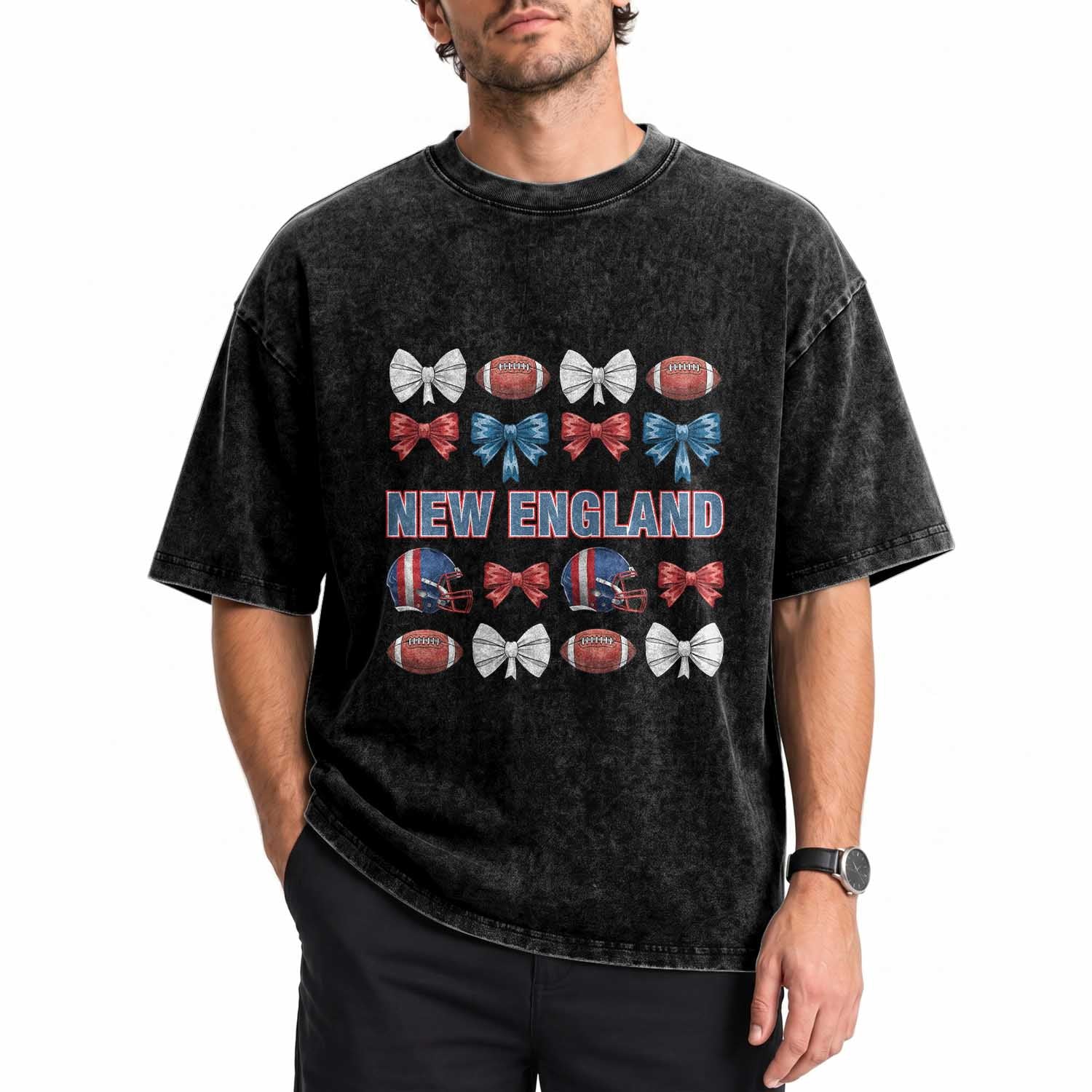 Coquette NE Football Fan Washed Cotton T-Shirt Gift For Women