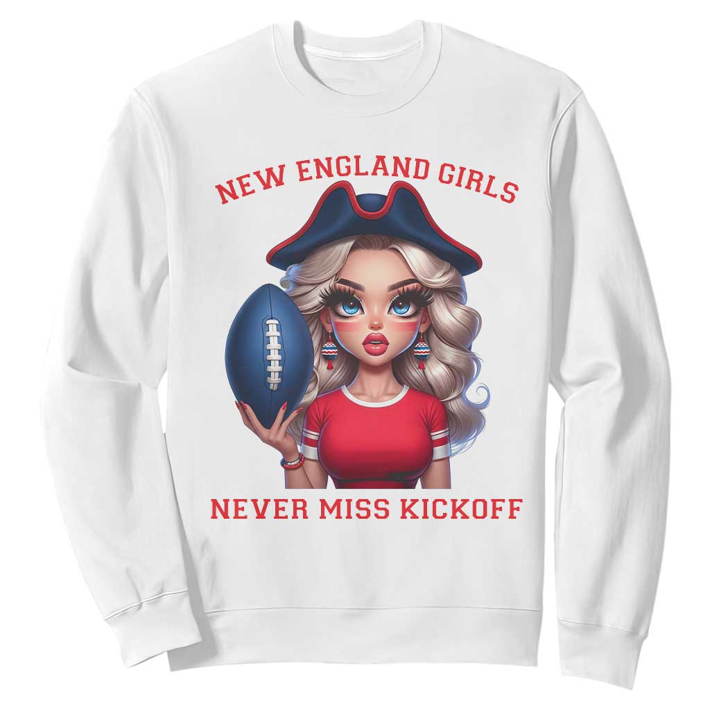 Funny East Coast Football Girl Fan Sweatshirt NE Girls Never Miss Kickoff TS12 White Print Your Wear
