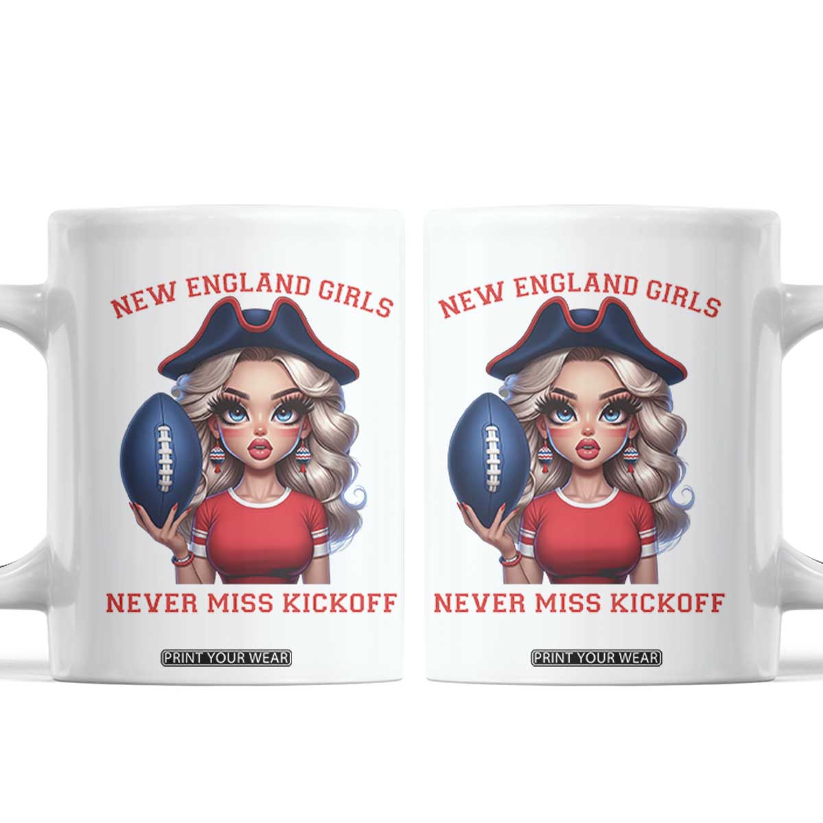 Funny East Coast Football Girl Fan Coffee Mug NE Girls Never Miss Kickoff TS12 White Print Your Wear