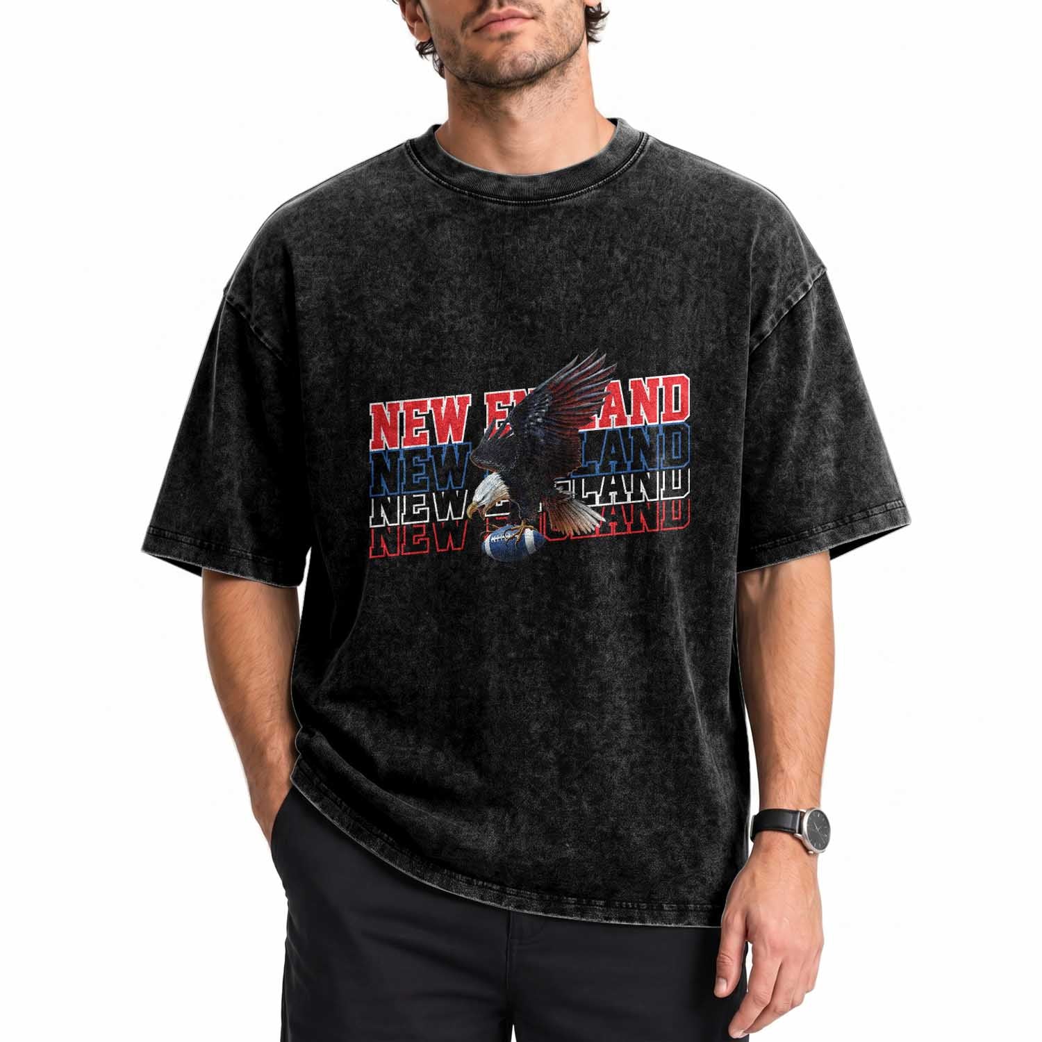 Vintage NE Football Fan Washed Cotton T-Shirt Game Day Lover Gift