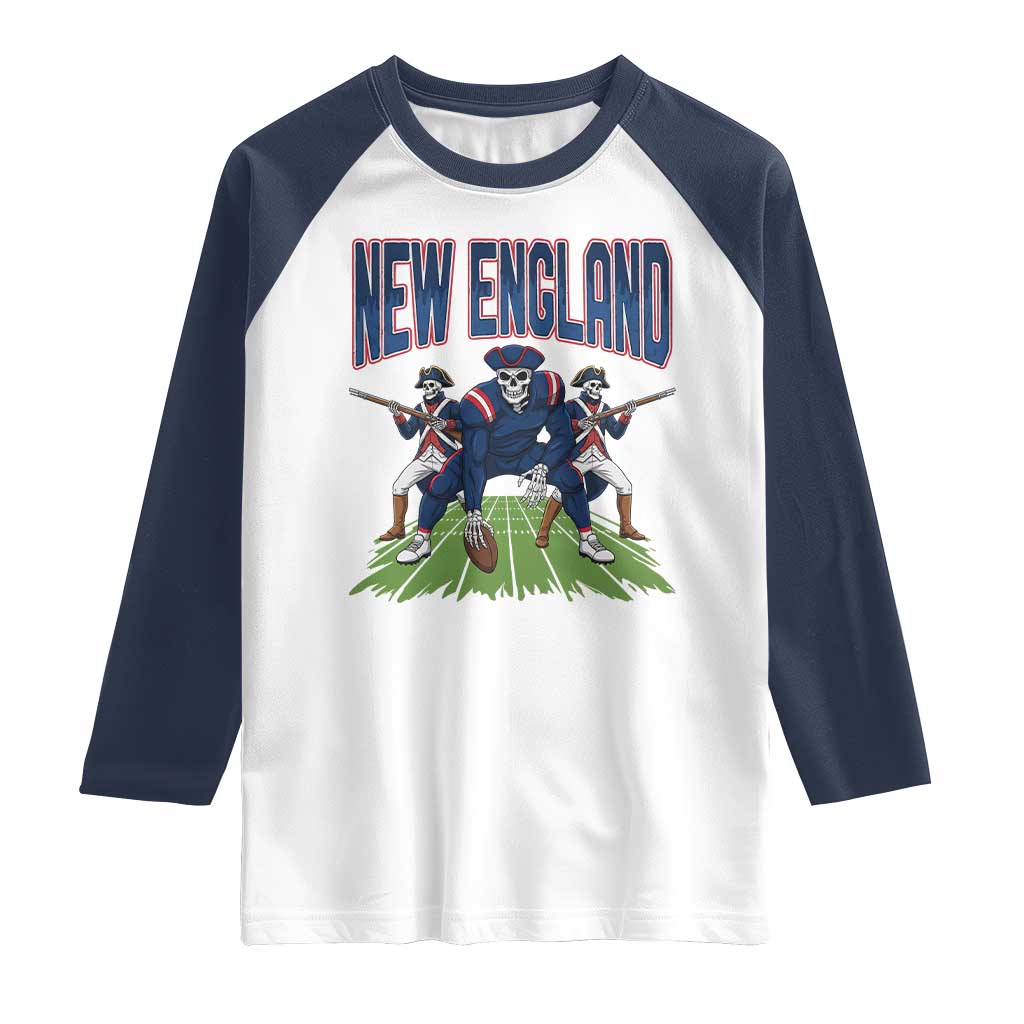 NE Gothic Skeleton Raglan Shirt Football Lover Gift TS12 White Navy Print Your Wear