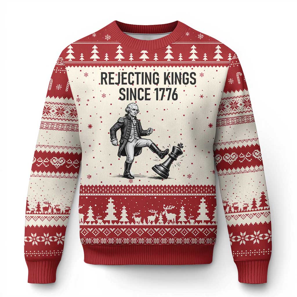 Rejecting Kings Since 1776 Ugly Christmas Sweater Funny George Washington TS12 Beige Red Print Your Wear