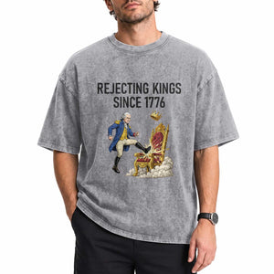 Funny George Washington Protest Washed Cotton T-Shirt Rejecting Kings Since 1776