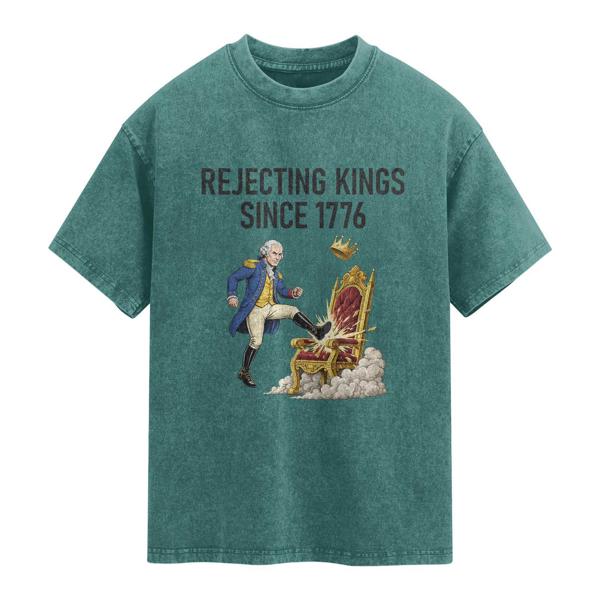 Funny George Washington Protest Washed Cotton T-Shirt Rejecting Kings Since 1776