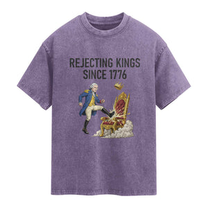 Funny George Washington Protest Washed Cotton T-Shirt Rejecting Kings Since 1776