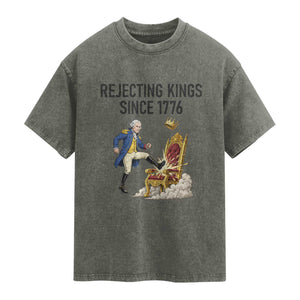Funny George Washington Protest Washed Cotton T-Shirt Rejecting Kings Since 1776