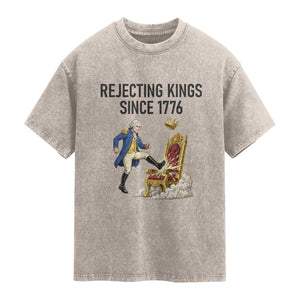 Funny George Washington Protest Washed Cotton T-Shirt Rejecting Kings Since 1776
