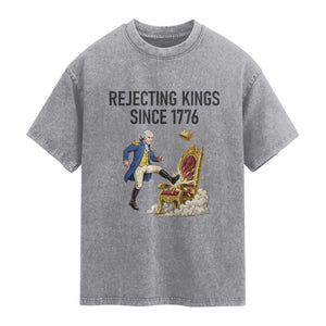 Funny George Washington Protest Washed Cotton T-Shirt Rejecting Kings Since 1776