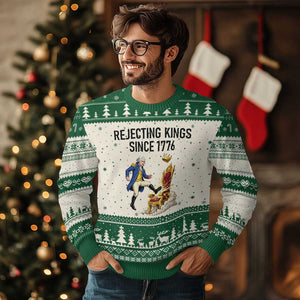 Funny George Washington Protest Ugly Christmas Sweater Rejecting Kings Since 1776 TS12 Beige Green Print Your Wear