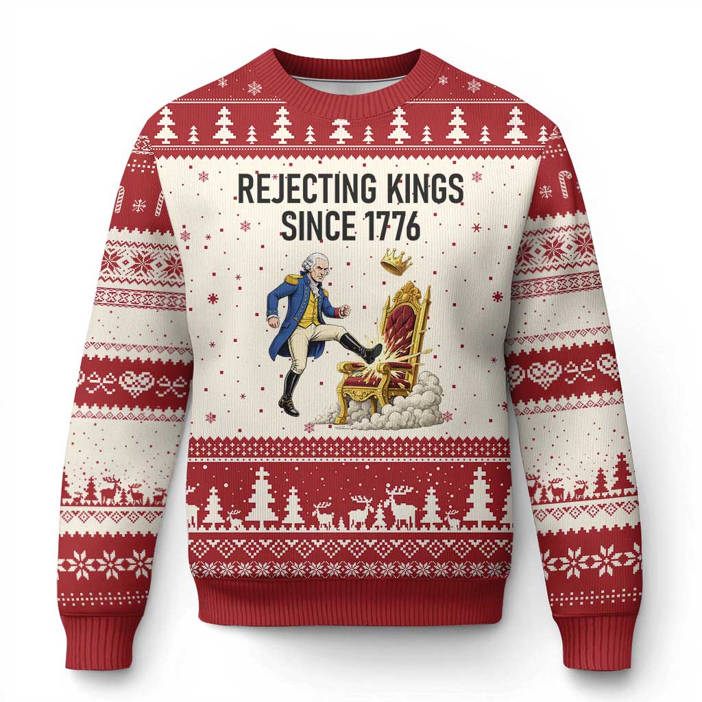 Funny George Washington Protest Ugly Christmas Sweater Rejecting Kings Since 1776 TS12 Beige Red Print Your Wear