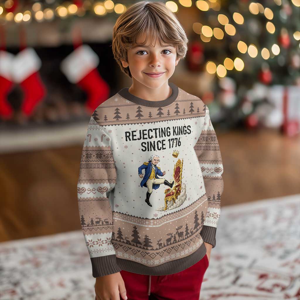 Funny George Washington Protest Ugly Christmas Sweater Rejecting Kings Since 1776 TS12 Mocha Mousse Print Your Wear