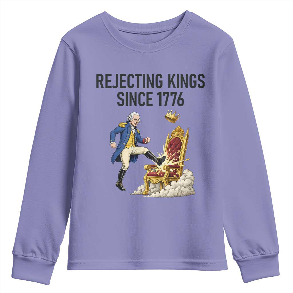 Funny George Washington Protest Youth Sweatshirt Rejecting Kings Since 1776 TS12 Violet Print Your Wear