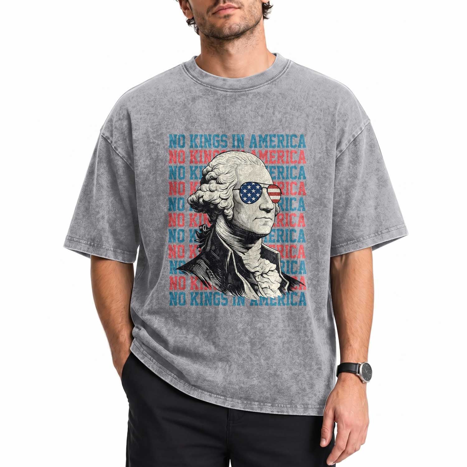 Funny George Washington Protest Washed Cotton T-Shirt No Kings In America