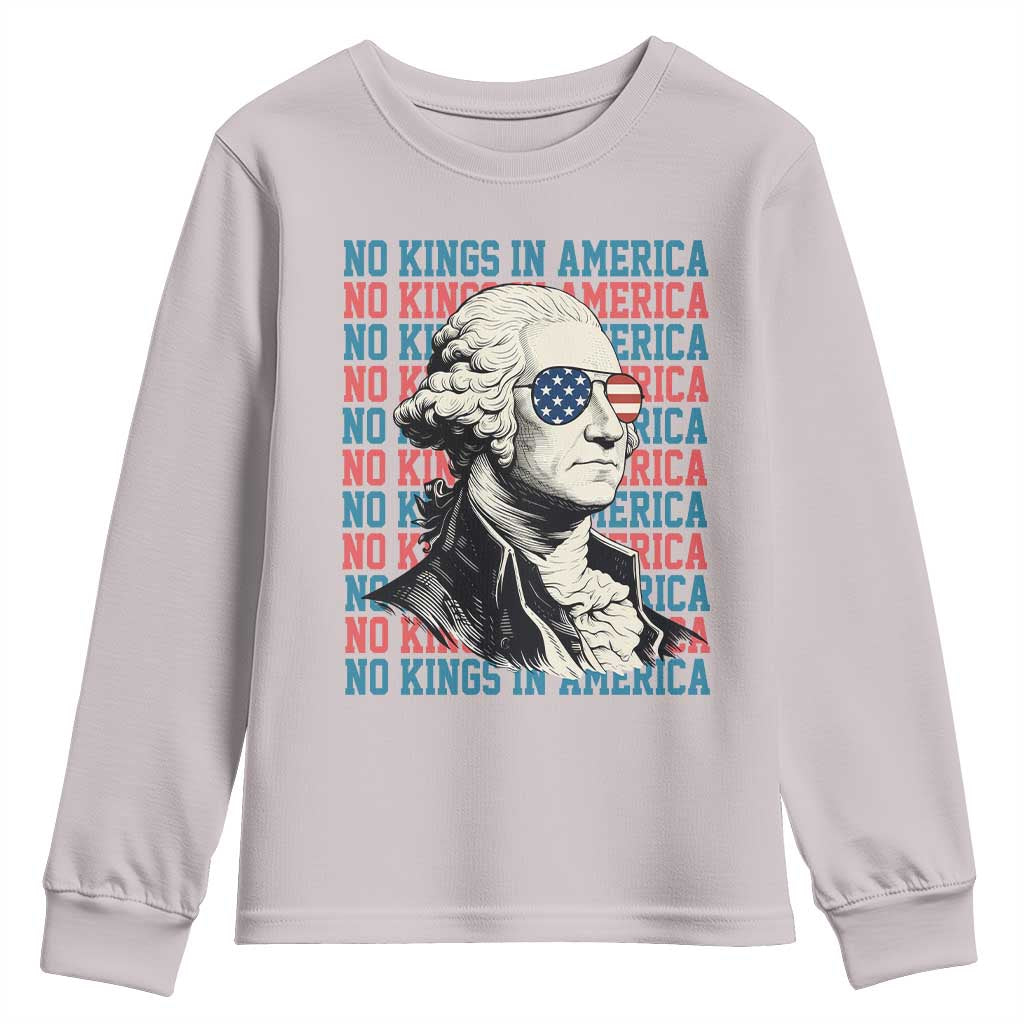 Funny George Washington Protest Youth Sweatshirt No Kings In America TS12 Ice Gray Print Your Wear