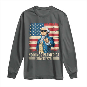 Patriotic George Washington Long Sleeve Shirt No Kings In America TS12 Dark Heather Print Your Wear