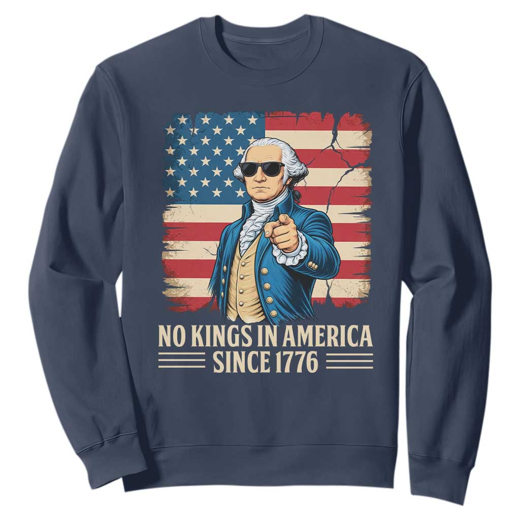 Patriotic George Washington Sweatshirt No Kings In America TS12 Navy Print Your Wear