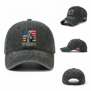 Patriotic George Washington Washed Cotton Baseball Cap No Kings In America TS12 Washed Cap Universal Fit Dark Green Print Your Wear