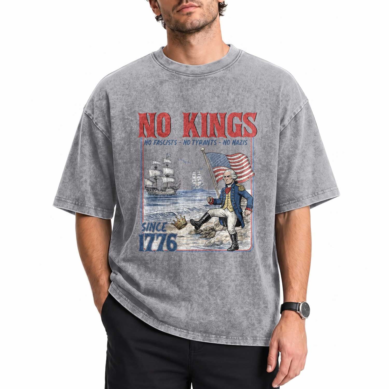 No Kings Since 1776 George Washington Washed Cotton T-Shirt Political Humor Gift