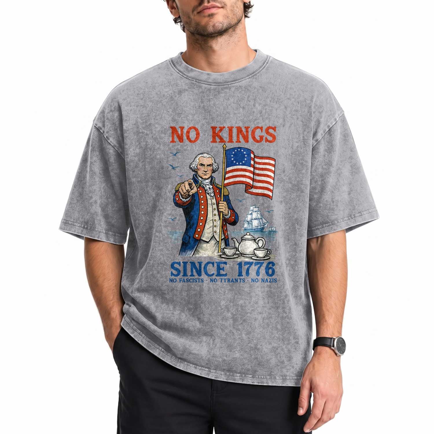 American Patriot George Washington No Kings Washed Cotton T-Shirt Political Humor Gift