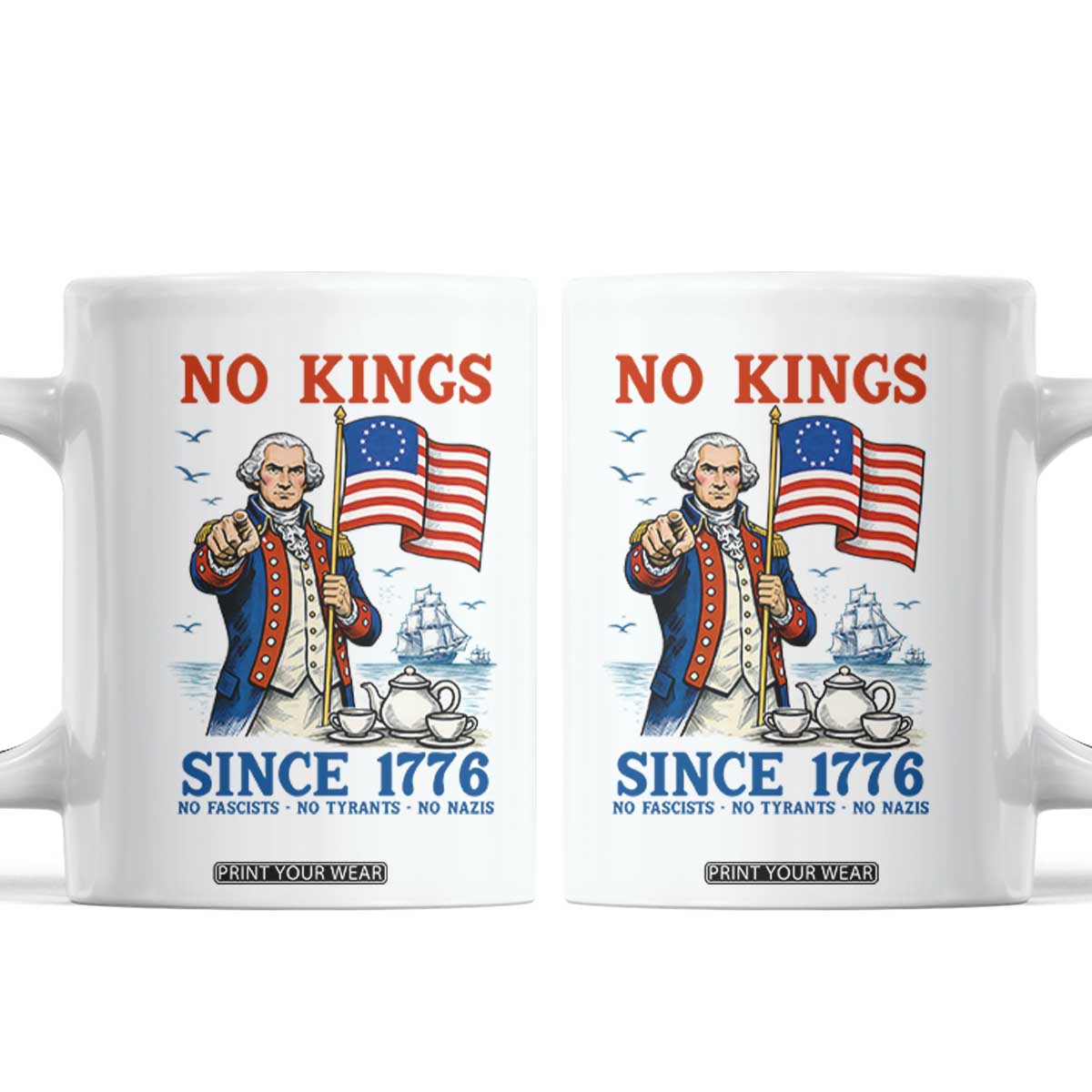 American Patriot George Washington No Kings Coffee Mug Political Humor Gift TS12 White Print Your Wear