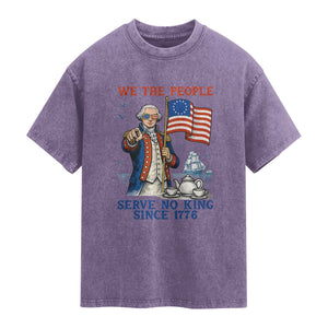We The People Serve No Kings Washed Cotton T-Shirt Funny George Washington Protest
