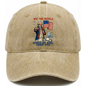 We The People Serve No Kings Washed Cotton Baseball Cap Funny George Washington Protest TS12 Washed Cap Universal Fit Khaki Print Your Wear
