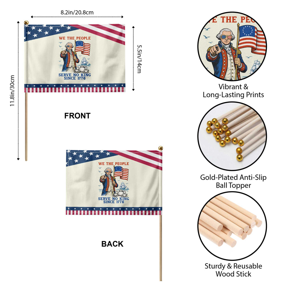 We The People Serve No Kings Patriotic Handheld Flag Funny George Washington Protest TS12 Print Your Wear