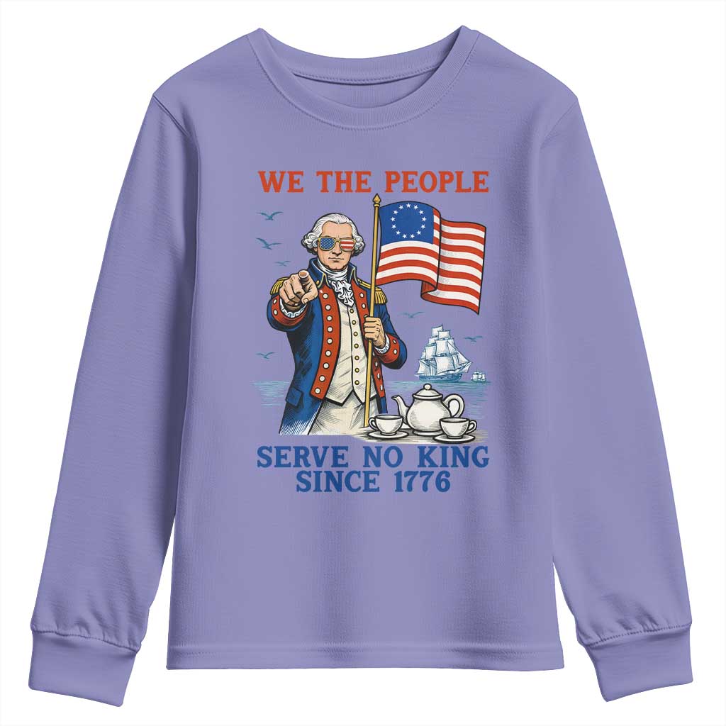 We The People Serve No Kings Youth Sweatshirt Funny George Washington Protest TS12 Violet Print Your Wear