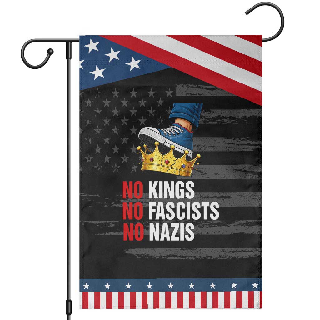 No Kings No Fascists No Nazis Garden Flag Anti Authoritarian Protest TS12 Distressed Black Blue Print Your Wear