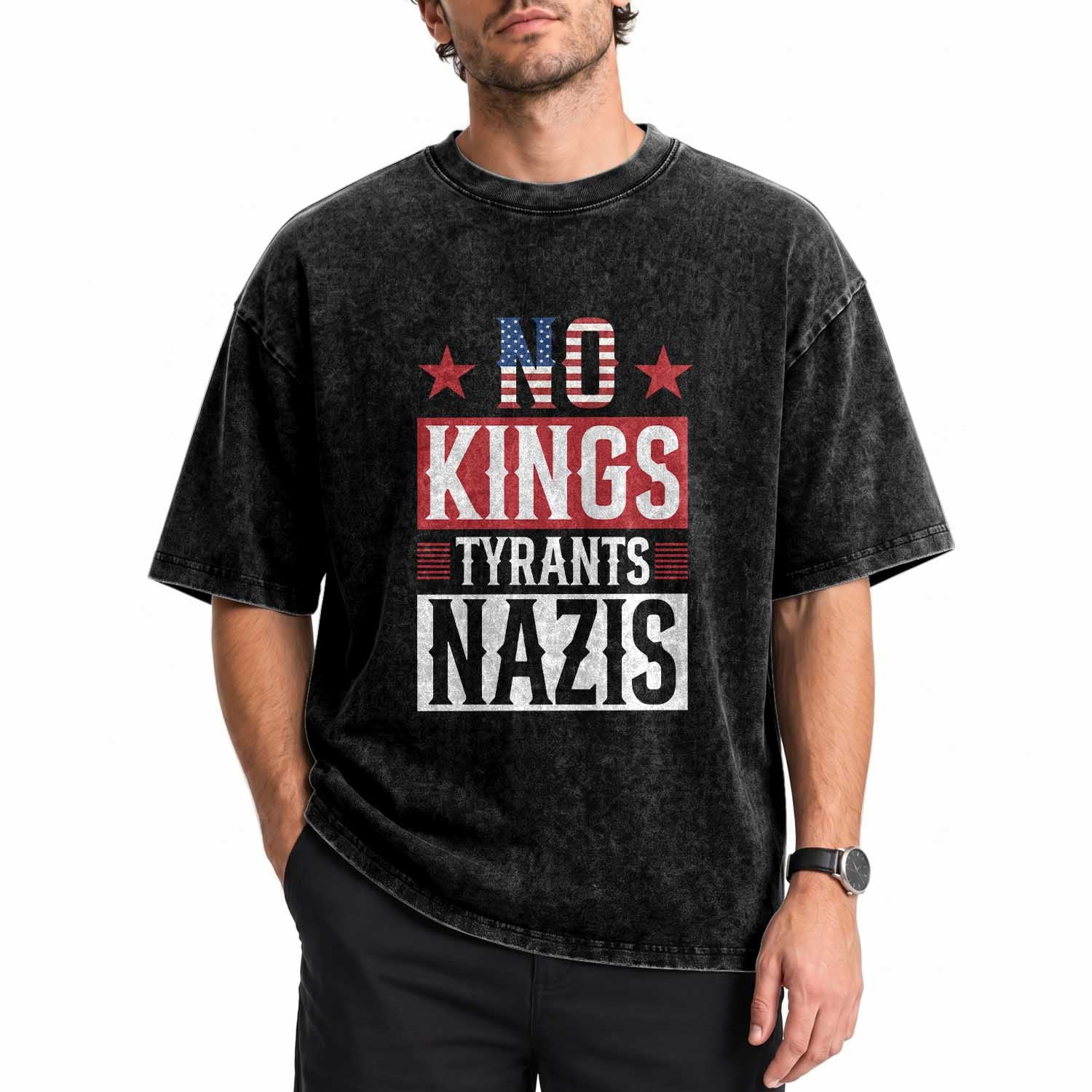 American Democracy Washed Cotton T-Shirt No Kings No Tyrants No Nazis