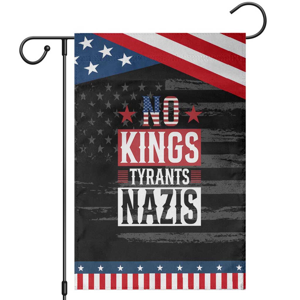 American Democracy Garden Flag No Kings No Tyrants No Nazis TS12 Distressed Black Blue Print Your Wear