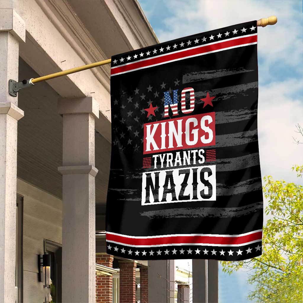 American Democracy Garden Flag No Kings No Tyrants No Nazis TS12 Distressed Black Red Print Your Wear