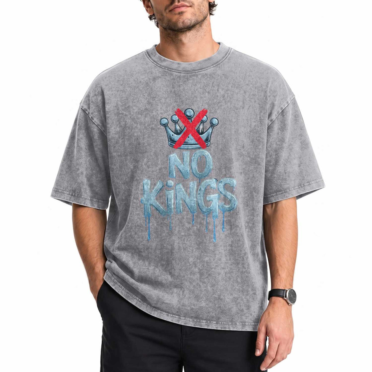 No Kings Abolish ICE Washed Cotton T-Shirt Anti Authoritarian Protest