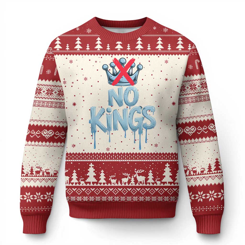 No Kings Abolish ICE Ugly Christmas Sweater Anti Authoritarian Protest TS12 Beige Red Print Your Wear