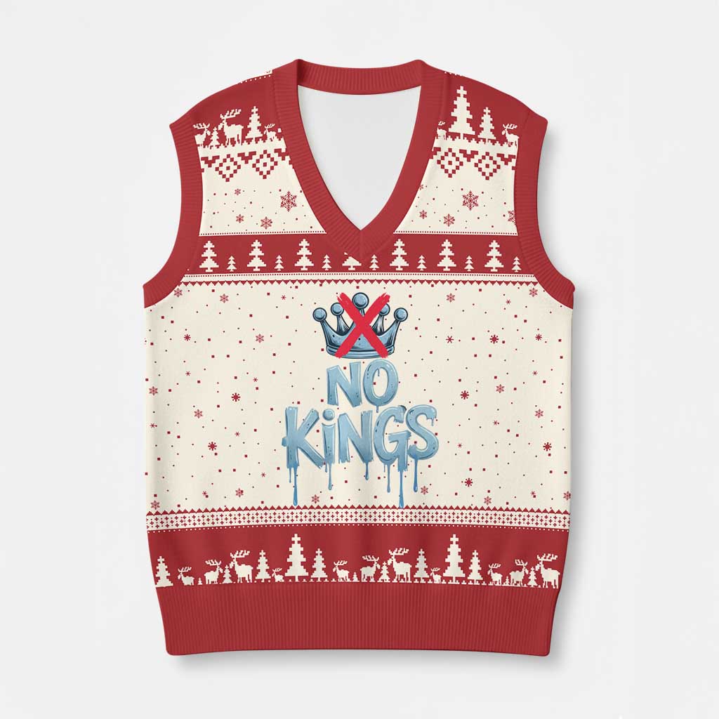 No Kings Abolish ICE V-Neck Knit Sweater Vest Anti Authoritarian Protest TS12 Beige Red Print Your Wear