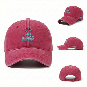No Kings Abolish ICE Washed Cotton Baseball Cap Anti Authoritarian Protest TS12 Washed Cap Universal Fit Red Print Your Wear
