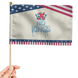 No Kings Abolish ICE Patriotic Handheld Flag Anti Authoritarian Protest TS12 Modern 8.2" × 5.5" Beige Blue Print Your Wear