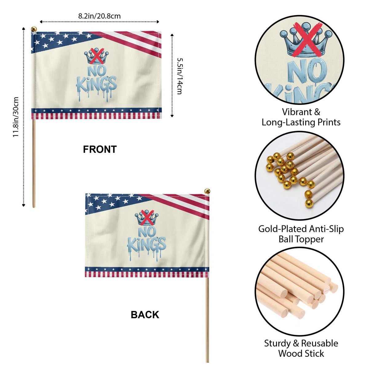 No Kings Abolish ICE Patriotic Handheld Flag Anti Authoritarian Protest TS12 Print Your Wear