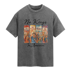 No Kings In America Washed Cotton T-Shirt American Anti Authoritarian Protest