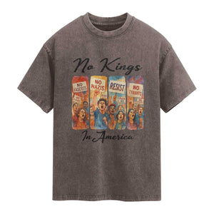 No Kings In America Washed Cotton T-Shirt American Anti Authoritarian Protest