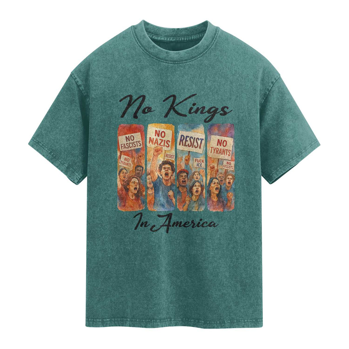 No Kings In America Washed Cotton T-Shirt American Anti Authoritarian Protest