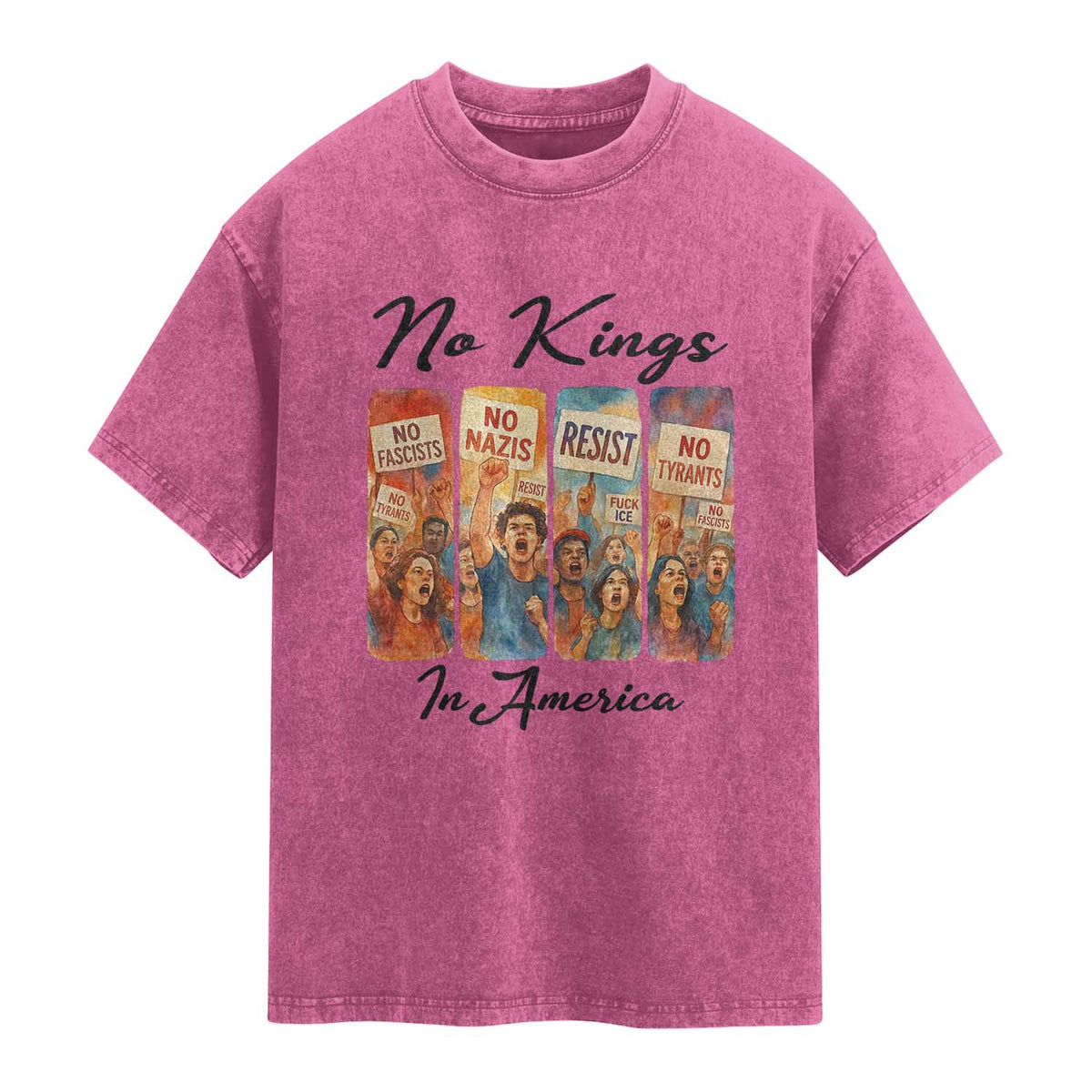 No Kings In America Washed Cotton T-Shirt American Anti Authoritarian Protest