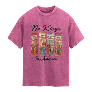 No Kings In America Washed Cotton T-Shirt American Anti Authoritarian Protest