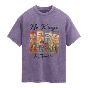 No Kings In America Washed Cotton T-Shirt American Anti Authoritarian Protest