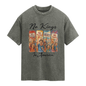 No Kings In America Washed Cotton T-Shirt American Anti Authoritarian Protest