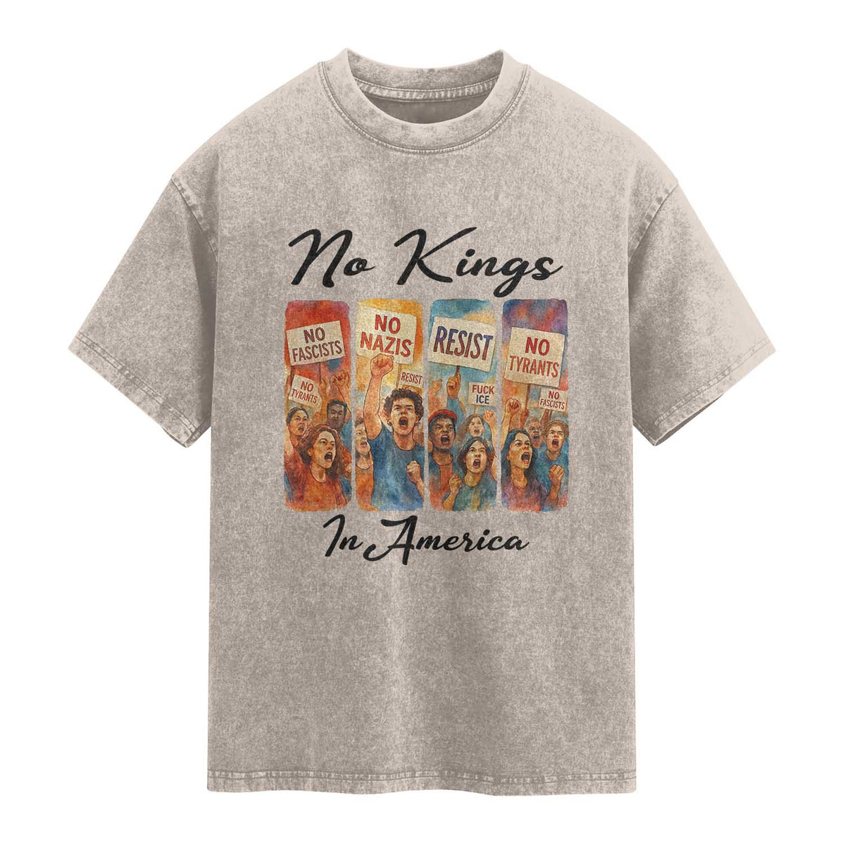 No Kings In America Washed Cotton T-Shirt American Anti Authoritarian Protest